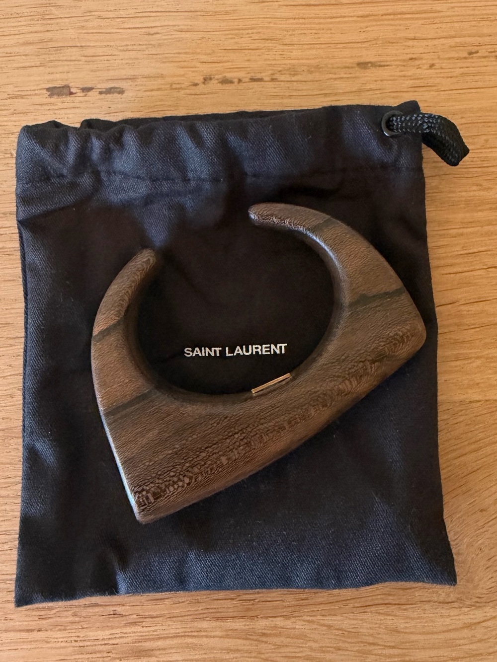 Saint Laurent Dark Brown Wood-Effect Sculptural Cuff Bracelet